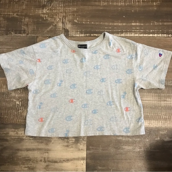 **3/$15** Champion Juniors Size Small Cropped Gray Logo Tee Top - Picture 1 of 5
